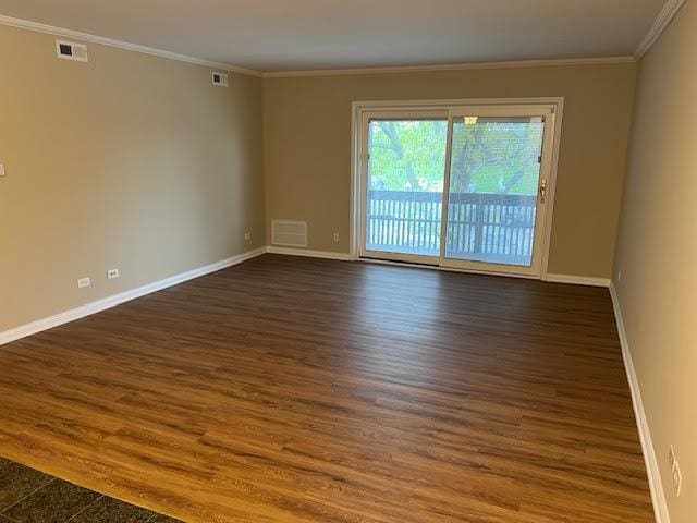 18063 Live Oak Ct Unit 1608, Tinley Park, IL 60477 - empty room with ornamental molding, baseboards, and dark wood-style flooring