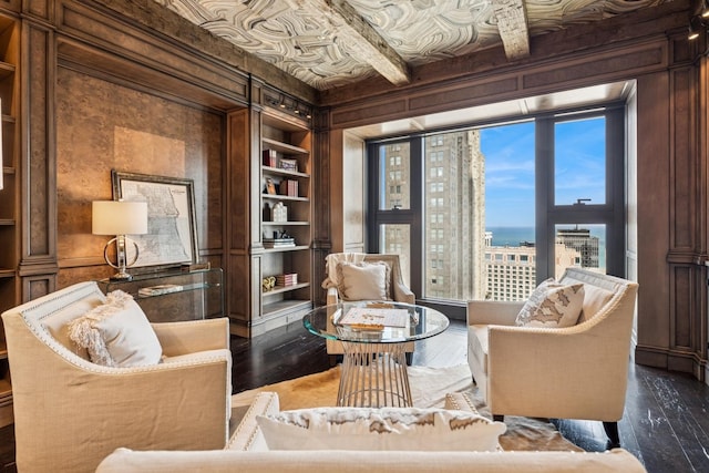 77 E Walton St Unit 25C, Chicago, IL 60611 - sitting room featuring dark wood-style flooring and built in features