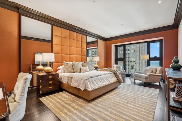 77 E Walton St Unit 25C, Chicago, IL 60611 - bedroom featuring ornamental molding and dark wood-type flooring