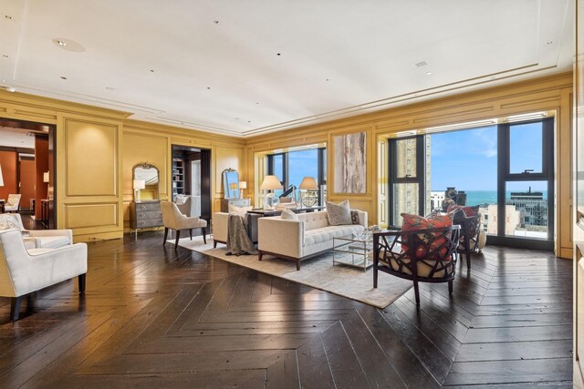 77 E Walton St Unit 25C, Chicago, IL 60611 - living area featuring plenty of natural light and crown molding