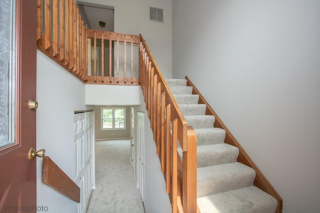 300 Hunters Cir, Fox River Grove, IL 60021 - stairway with carpet floors, baseboards, and a high ceiling