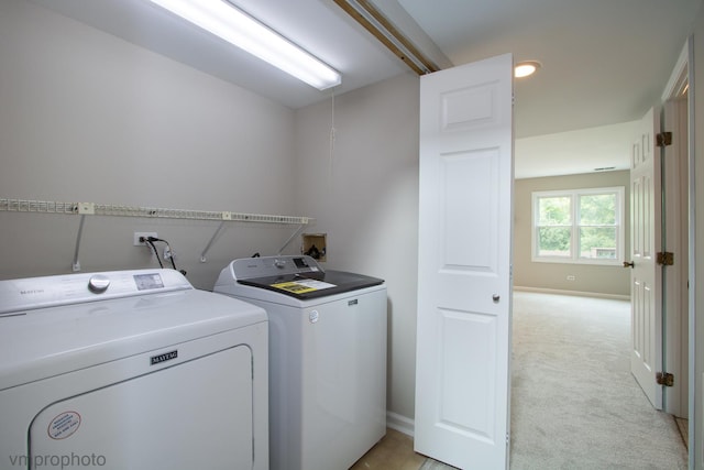300 Hunters Cir, Fox River Grove, IL 60021 - washroom featuring independent washer and dryer, light colored carpet, and baseboards