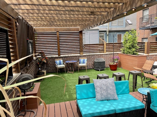 view of patio / terrace featuring a pergola and a fenced backyard