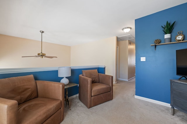 1992 Town Dr, Naperville, IL 60565 - sitting room featuring attic access, a ceiling fan, light colored carpet, and baseboards