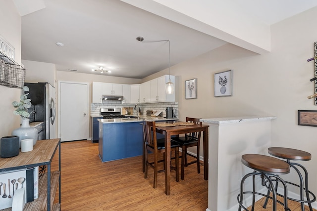1992 Town Dr, Naperville, IL 60565 - kitchen featuring appliances with stainless steel finishes, under cabinet range hood, light wood-style floors, and a peninsula