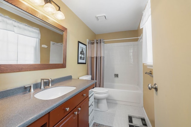 1712 Sutton Ln, Schaumburg, IL 60194 - bathroom with tile patterned flooring, toilet, vanity, and shower / bathtub combination with curtain