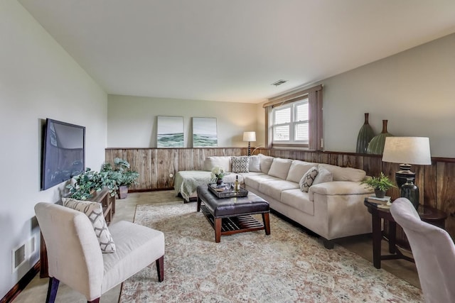 living room with wainscoting
