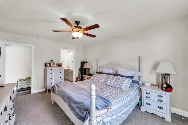 3901 Obsidian Dr, Champaign, IL 61822 - bedroom with carpet flooring, baseboards, a ceiling fan, and ensuite bath