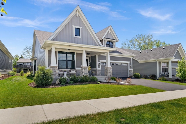 1553 Dempsey Dr, Saint Charles, IL 60174 - craftsman inspired home with board and batten siding, driveway, a porch, a front lawn, and a garage