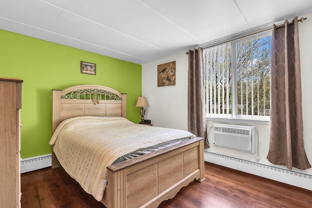 225 S Rohlwing Rd Unit 301, Palatine, IL 60074 - bedroom featuring a baseboard heating unit, dark wood-type flooring, and a wall unit AC