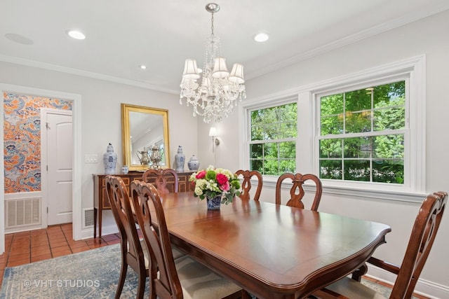 843 Chilton Ln, Wilmette, IL 60091 - tiled dining space with a chandelier, ornamental molding, baseboards, and recessed lighting