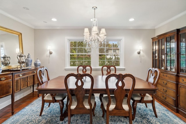 843 Chilton Ln, Wilmette, IL 60091 - dining space with a chandelier, crown molding, and recessed lighting