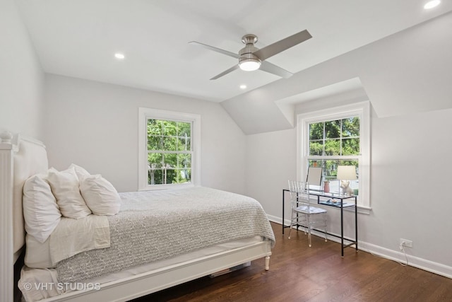843 Chilton Ln, Wilmette, IL 60091 - bedroom with multiple windows, wood finished floors, lofted ceiling, baseboards, and recessed lighting