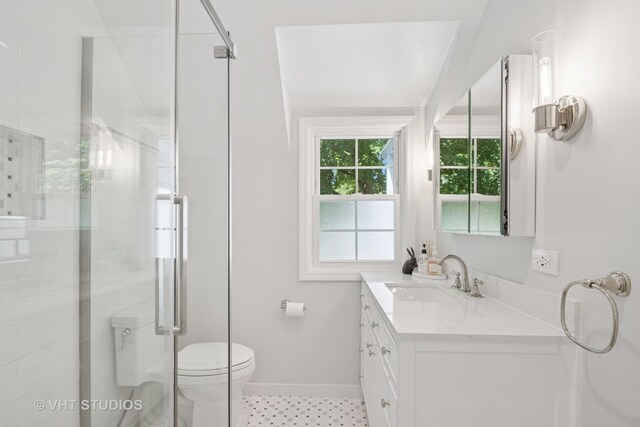 843 Chilton Ln, Wilmette, IL 60091 - full bath with baseboards, vanity, a stall shower, and toilet