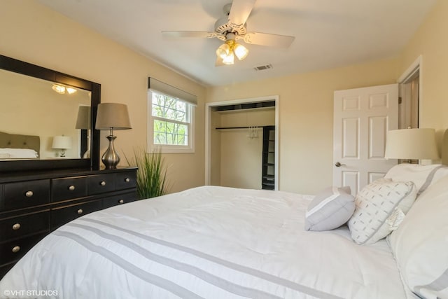 bedroom with a closet and a ceiling fan