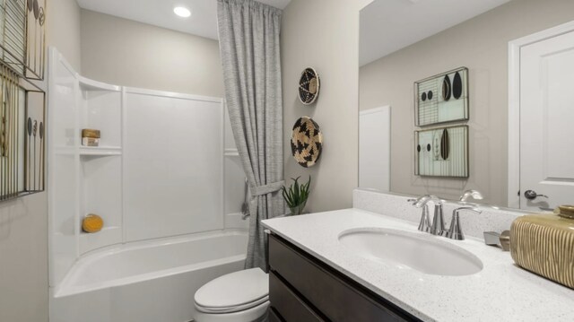 14739 Hillside Dr S, Lockport, IL 60441 - bathroom with toilet, vanity, shower / tub combo, and recessed lighting