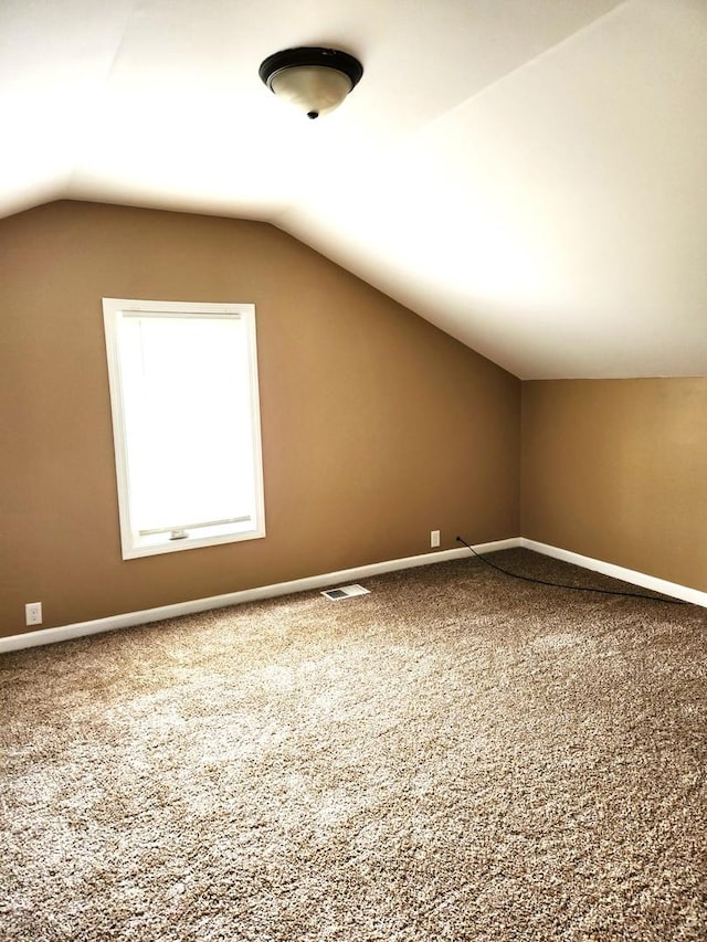 additional living space with carpet floors, baseboards, and lofted ceiling