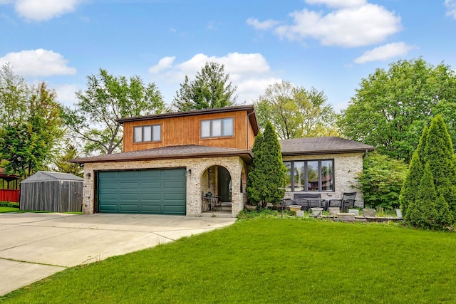 6732 W 113th Pl, Worth, IL 60482 - view of front facade featuring concrete driveway, a front yard, and brick siding