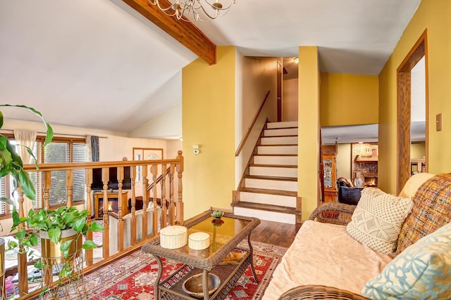 6732 W 113th Pl, Worth, IL 60482 - living area with wood finished floors, a chandelier, and stairs