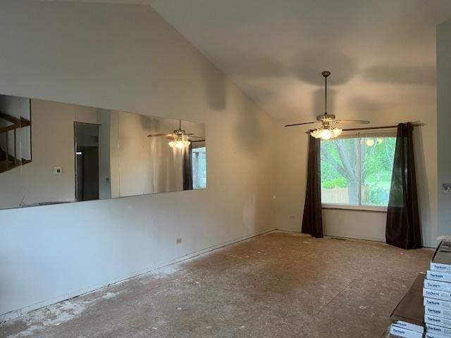 1969 Stanford Dr, Naperville, IL 60565 - unfurnished living room featuring a ceiling fan and high vaulted ceiling