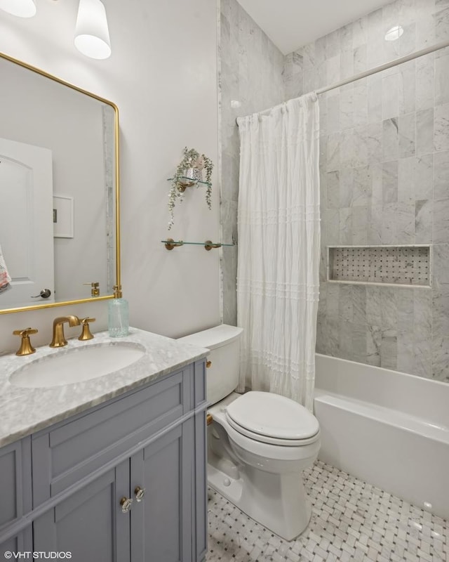 1319 N Oakley Blvd, Chicago, IL 60622 - bathroom featuring toilet, shower / bath combination with curtain, vanity, and tile patterned flooring