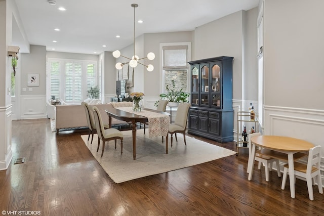 1319 N Oakley Blvd, Chicago, IL 60622 - dining room with a decorative wall, a wainscoted wall, dark wood-style floors, and recessed lighting