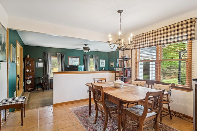 1593 Surridge Ct, Mundelein, IL 60060 - dining space featuring a chandelier, light tile patterned floors, baseboards, and a ceiling fan