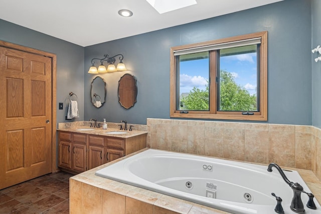 1593 Surridge Ct, Mundelein, IL 60060 - bathroom with a skylight, a jetted tub, double vanity, and tile patterned floors