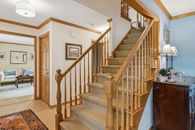 1593 Surridge Ct, Mundelein, IL 60060 - stairway with tile patterned floors, ornamental molding, and baseboards