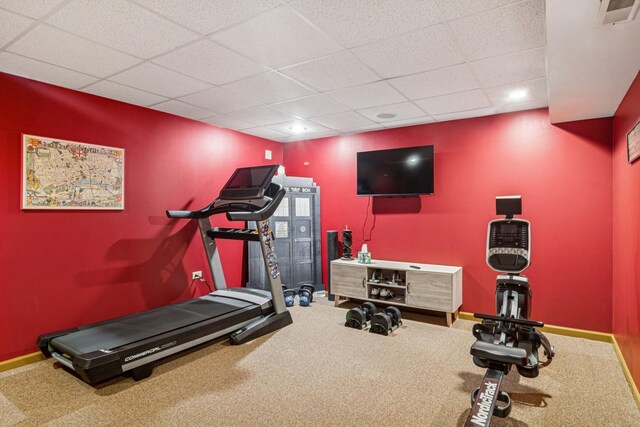 1593 Surridge Ct, Mundelein, IL 60060 - exercise area featuring a drop ceiling, carpet floors, baseboards, and recessed lighting