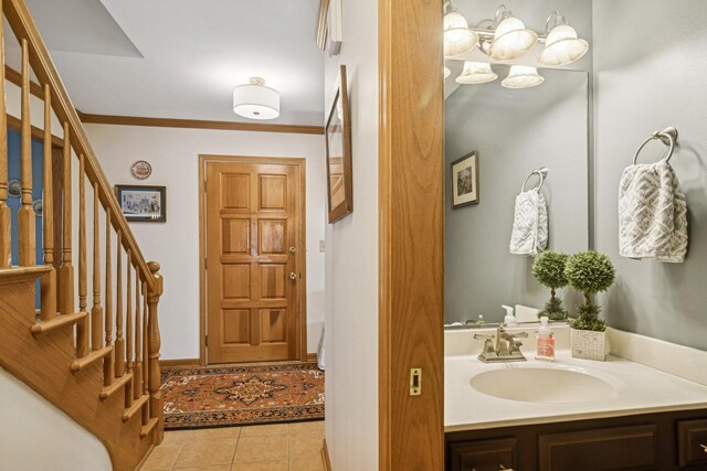1593 Surridge Ct, Mundelein, IL 60060 - bathroom featuring vanity, tile patterned flooring, and ornamental molding