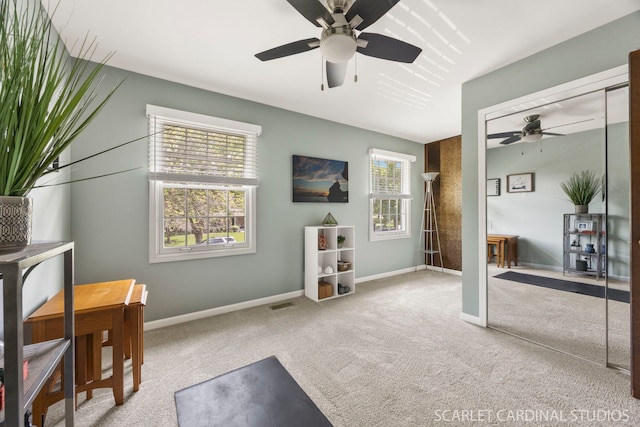 833 Shiloh Cir, Naperville, IL 60540 - carpeted home office featuring a ceiling fan, plenty of natural light, and baseboards