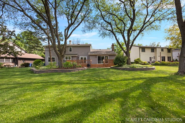 833 Shiloh Cir, Naperville, IL 60540 - back of house with a wooden deck, a lawn, and a chimney