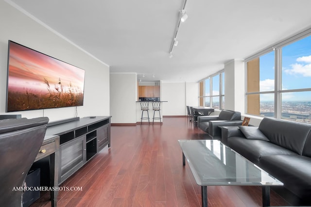 655 W Irving Park Rd Unit 3916, Chicago, IL 60613 - living area with rail lighting, dark wood-type flooring, and baseboards
