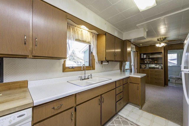 6305 247th Ave, Paddock Lake, WI 53168 - kitchen with a sink, light countertops, ceiling fan, and white dishwasher