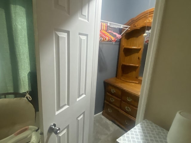 walk in closet with carpet flooring