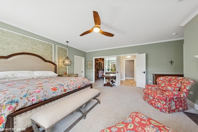 149 W Kennedy Ln Unit 208, Hinsdale, IL 60521 - carpeted bedroom featuring crown molding, baseboards, and a ceiling fan