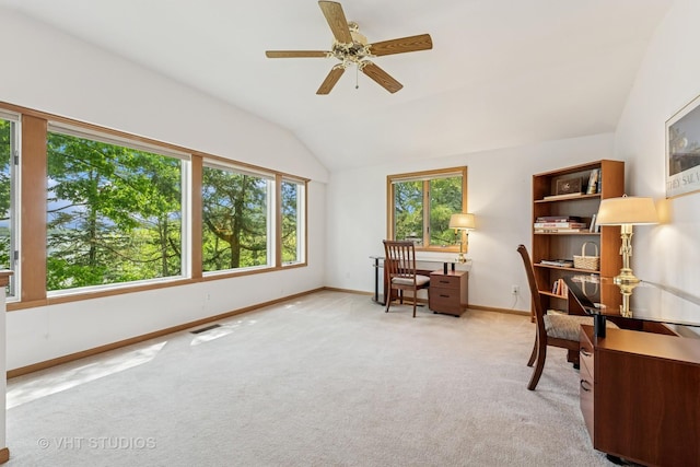 907 Division St, Barrington, IL 60010 - carpeted home office with lofted ceiling and a ceiling fan
