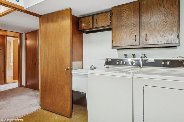 907 Division St, Barrington, IL 60010 - laundry room featuring washer and dryer, cabinet space, and light colored carpet