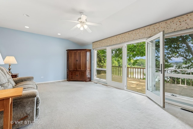 907 Division St, Barrington, IL 60010 - living area with carpet, a ceiling fan, lofted ceiling, and recessed lighting