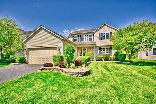 1729 Hidden Oaks Ct, Plainfield, IL 60586 - traditional-style house with asphalt driveway, a garage, and a front yard
