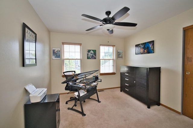 1729 Hidden Oaks Ct, Plainfield, IL 60586 - office area with a ceiling fan, light carpet, and baseboards