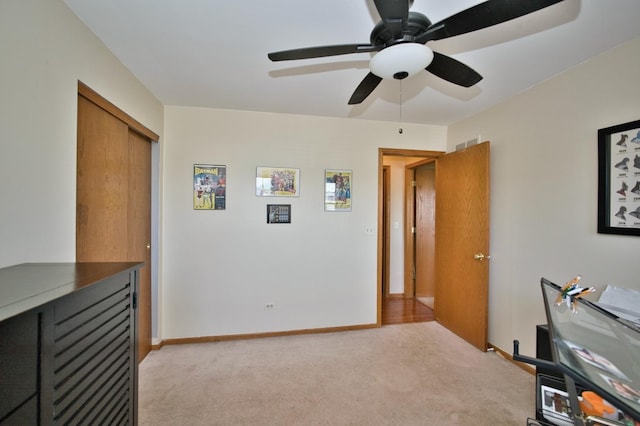 1729 Hidden Oaks Ct, Plainfield, IL 60586 - office space with light carpet, a ceiling fan, and baseboards