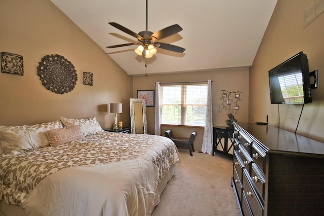 1729 Hidden Oaks Ct, Plainfield, IL 60586 - bedroom with vaulted ceiling, light colored carpet, and a ceiling fan