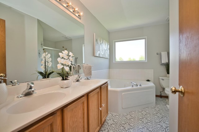 1729 Hidden Oaks Ct, Plainfield, IL 60586 - full bathroom with toilet, a bath, a shower stall, and double vanity