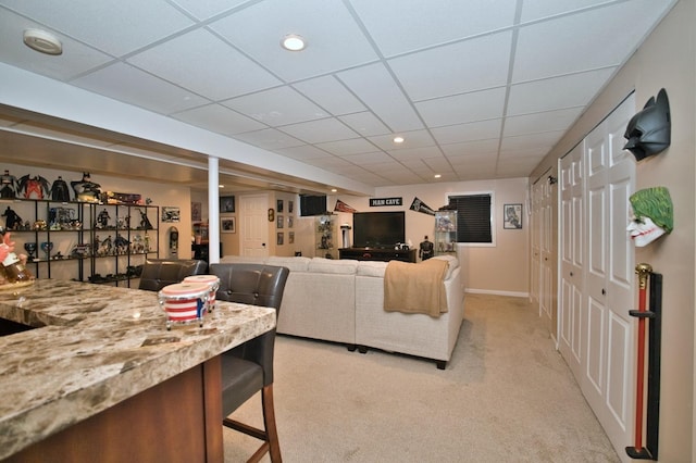 1729 Hidden Oaks Ct, Plainfield, IL 60586 - living room with a paneled ceiling, light carpet, recessed lighting, and baseboards
