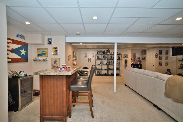 1729 Hidden Oaks Ct, Plainfield, IL 60586 - indoor dry bar featuring light carpet, a drop ceiling, and recessed lighting