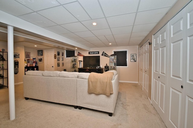 1729 Hidden Oaks Ct, Plainfield, IL 60586 - living area with light colored carpet, recessed lighting, baseboards, and a drop ceiling