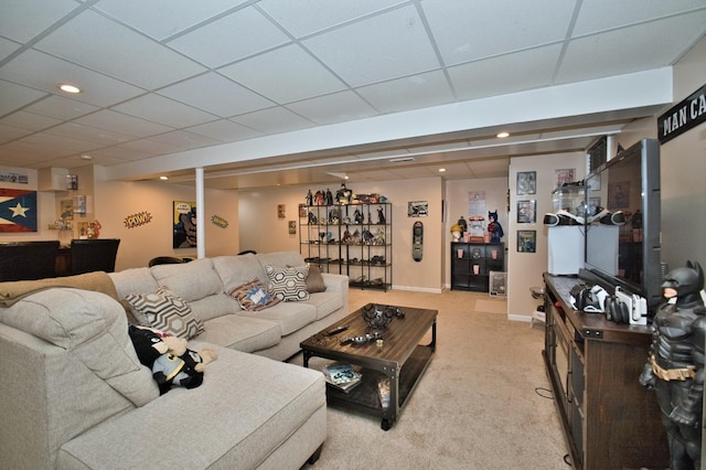 1729 Hidden Oaks Ct, Plainfield, IL 60586 - carpeted living area with a paneled ceiling, recessed lighting, baseboards, and bar area