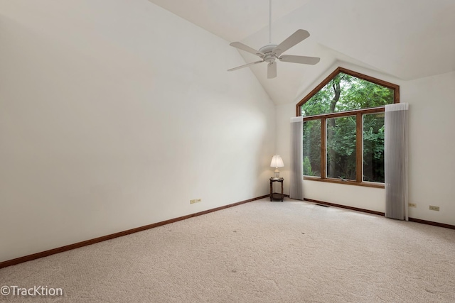 2325 Durand Dr, Downers Grove, IL 60515 - unfurnished room featuring a ceiling fan, vaulted ceiling, and light colored carpet